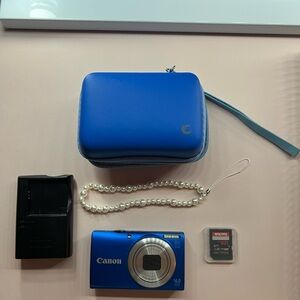 Canon Blue Digital Camera with Case and Accessories
